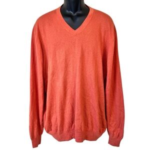 Neiman Marcus Cashmere Orange V-Neck Sweater